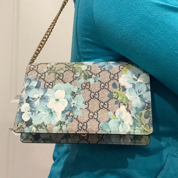 NWT Authentic Gucci Supreme Monogram Blooms Chain Wallet Blue - Picture 15 of 15